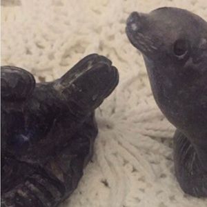 Pair of Seals Handmade in Canada Soapstone A Wolf Original Figures